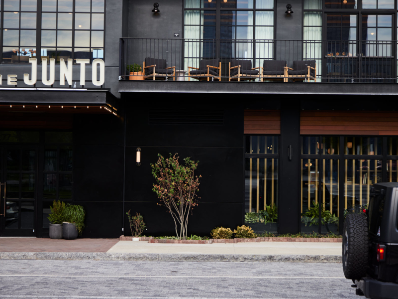 exterior of the Junto hotel front entrance